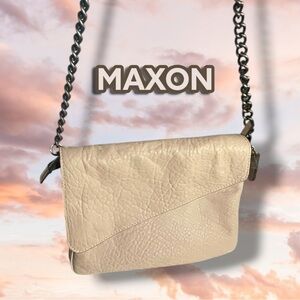 Maxon Collection Italian Napa Leather Asymmetric Flap Crossbody Bag, Cipria Pink